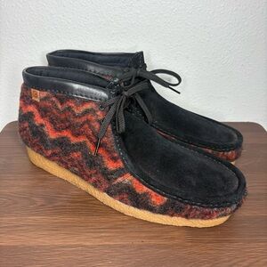 Clarks Wallabee Shacre NATIVE Black Orange Combi Wool Mens Ankle Boot Size 12